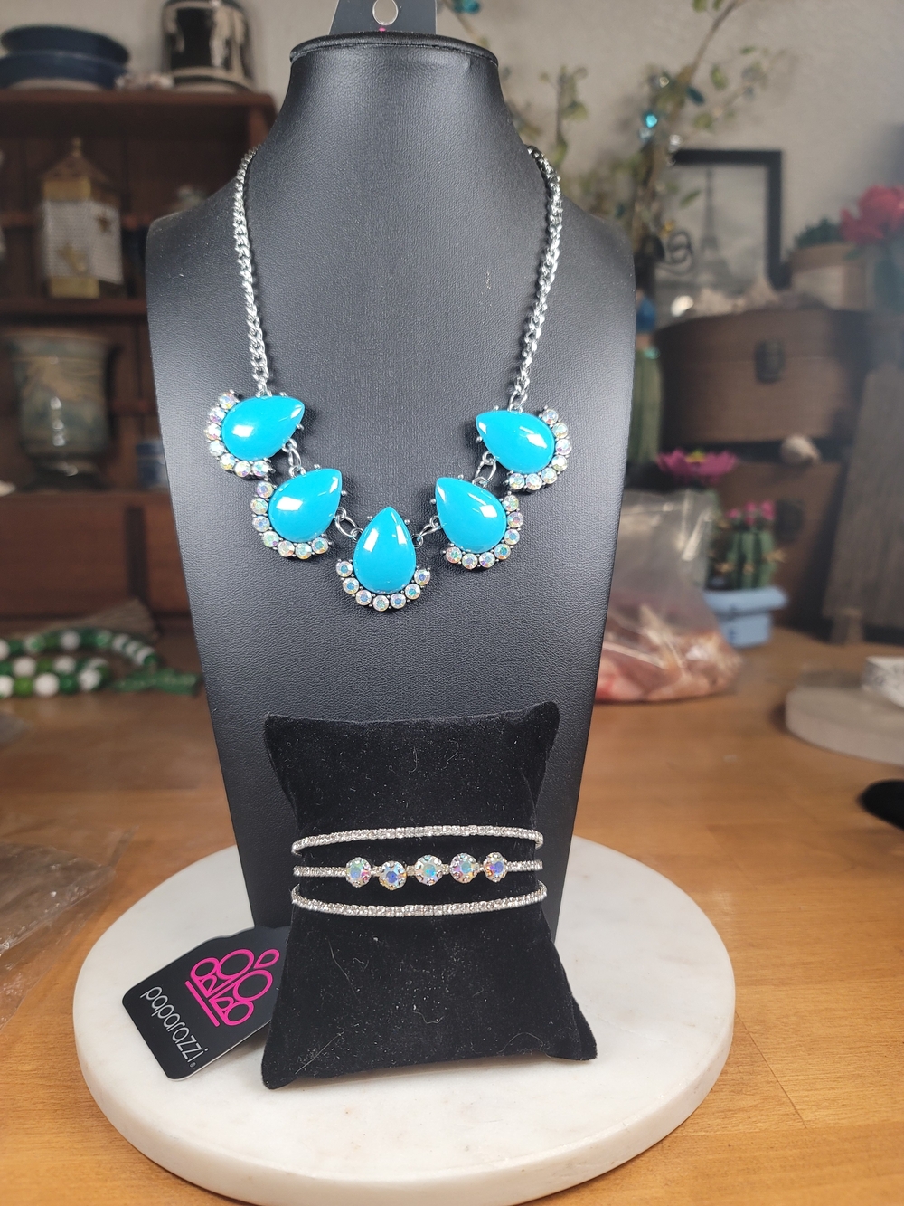 paparazzi Turquoise Teardrop & Iridrscent Crystal Necklace with Bracelet